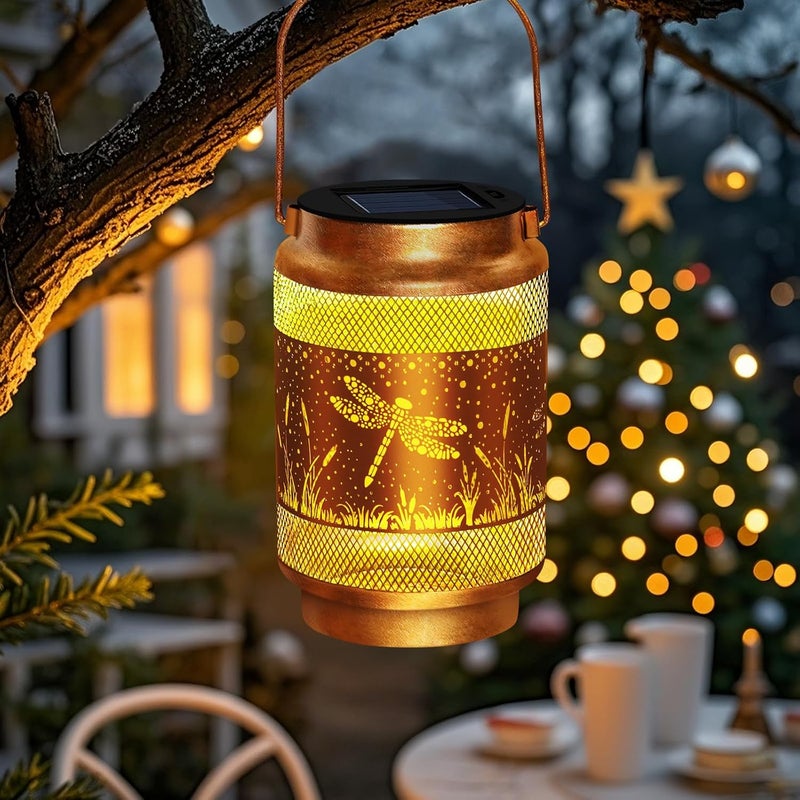 EDOF Dragonfly Solar Lanterns Outdoor Waterproof,Hanging Solar Lights Dragonfly Garden Decor,Decorative Lanterns for Yard Lawn Porch Patio Pathway Tabletop,Christmas Decorations Gift for Women Grandma Mom - Image 2